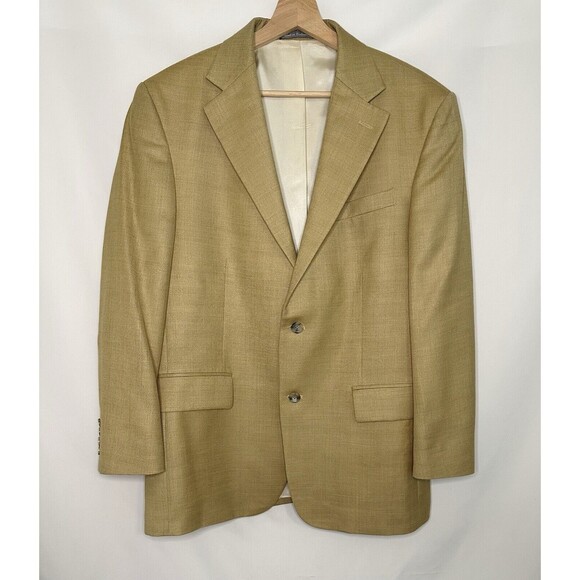 Oscar De La Renta Silk Wool Blend Tan Blazer Sport Jacket Lined Men's 42R - Picture 1 of 12